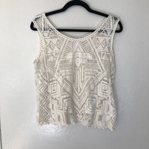 White geometric mesh tank top